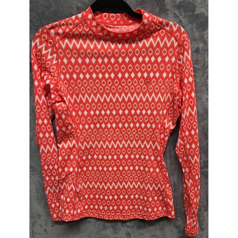 Coolibar Coral and White Diamond-Print Long Sleeve Sun Shirt UPF 50 sz Med
